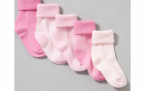 John Lewis Roll Top Striped Socks, Pack of 5, Pink