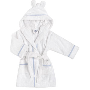 Towelling Robe, White/Blue, 6 -12 months