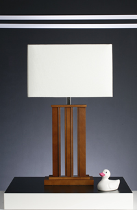 Modern Wood And Acrylic Table Lamp With Rectangular Cream Silk Fabric Shade