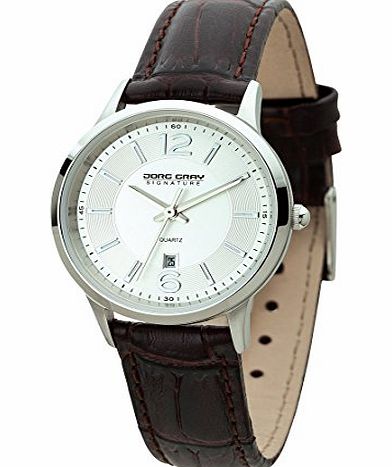 Jorg Gray Signature Collection Womens Quartz Watch with Silver Dial Analogue Display and Brown Leather Strap JGS1001