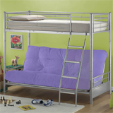 Joseph Futon Metal Bunk - Clearance Product in Silver finish with Double Futon mattress in Lilac