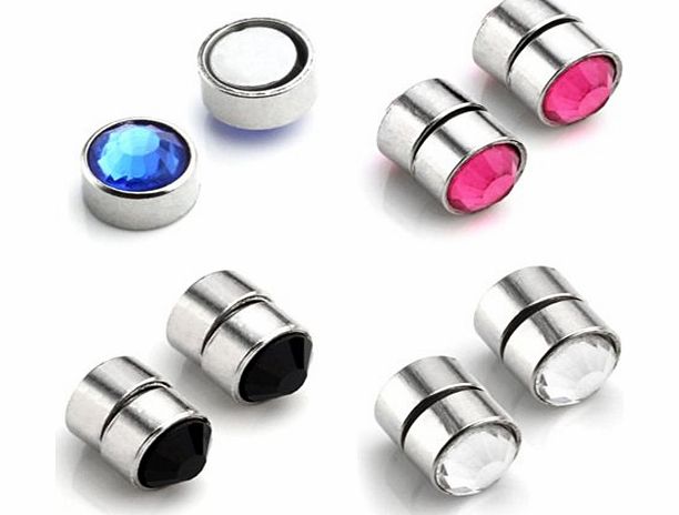 Jovivi 4pc 6G Look Stainless Steel Fake Magnetic Crystal Ball Nose Ear Lip Stud, Non Piercing
