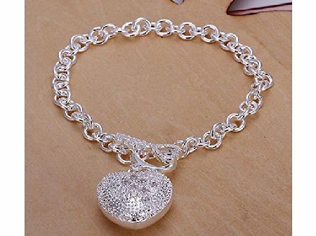 Joystore Unique Fashion 925 Silver Plated Jewelry Hand Chain Bracelet Big Solid Heart With Zircon Key