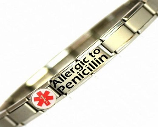Allergic to Penicillin Medical ID Alert Bracelet - Stainless Steel - One size fits all - Totally Adjustable