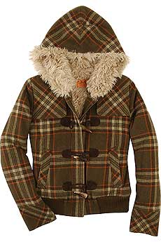 Juicy Couture Plaid Shearling Lined Hooded Jacket