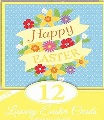 Juicy Lemon Pack of 12 Floral Easter Cards with Glitter 2 Designs - Blue amp; Lilac with Flower