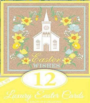 Juicy Lemon Pack of 12 Religious Easter Cards with Glitter 2 Designs - Church amp; Cross