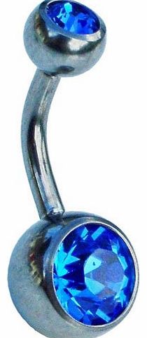 Jules Body Jewellery Belly Bars-Sapphire Blue Double Jewelled Titanium Belly Bar-12mm Size