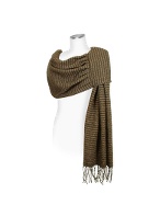 Brown Striped Knit Wool Shawl