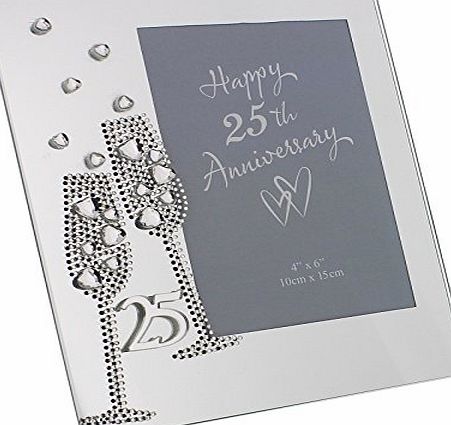 Juliana Diamante Champagne Glasses Silver 25th Wedding Anniversary Glass Photo Frame 7.5`` x 6.5`` WG45425
