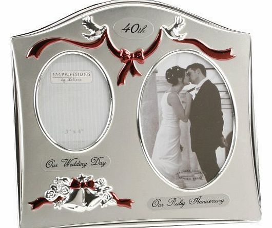Two Tone Silverplated Wedding Anniversary Gift Photo Frame - ``40th Ruby Anniversary``