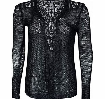 Juliets Kiss Womens Black Crochet Back Slub Cardigan Ladies (10 - Black)