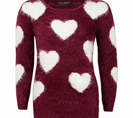 Juliets Kiss Womens Burgundy Eyelash Heart Jumper Ladies (8 - Black)