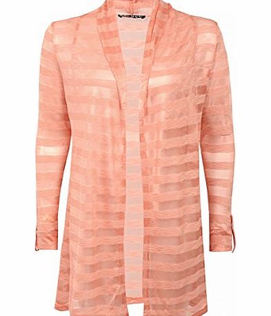 Juliets Kiss Womens Coral Sheer Striped Cardigan Ladies (8 - Coral)