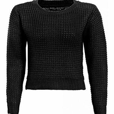 Juliets Kiss Womens Crop Waffle Jumper Ladies (12 - Black)