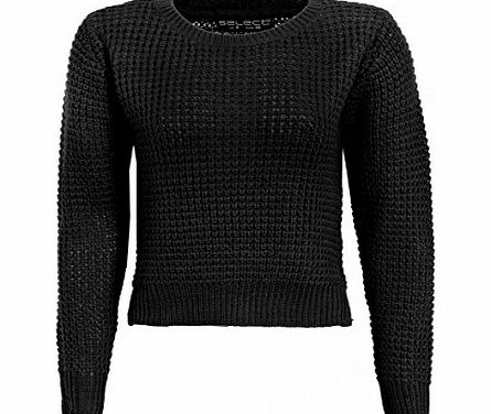 Juliets Kiss Womens Crop Waffle Jumper Ladies (14 - Black)