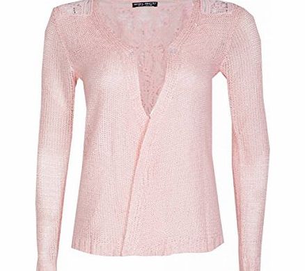 Juliets Kiss Womens Pink Crochet Back Slub Cardigan Ladies (10 - Pink)