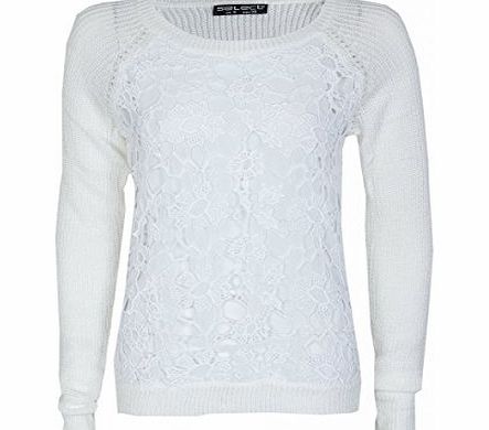 Juliets Kiss Womens White Lace Front Jumper Ladies (8 - White)