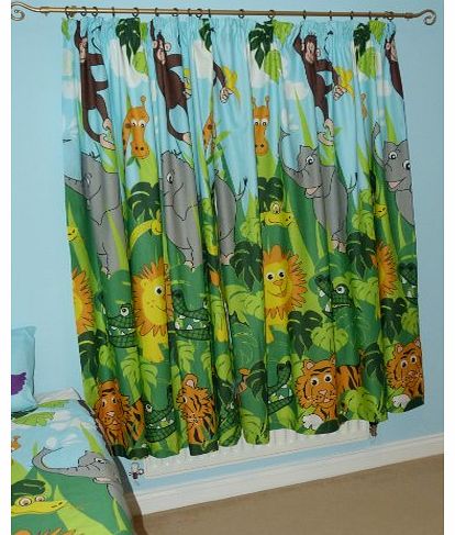 Kids Jungle Curtains 54`` - Green - Jungle Animal Curtains