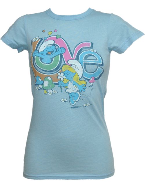 Baby Blue Ladies Smurfs Love T-Shirt from Junk Food
