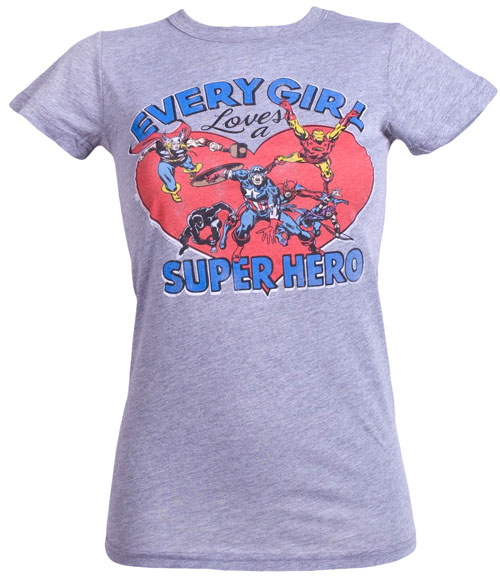 Every Girl Loves A Superhero Ladies Marvel T-Shirt from Junk Food