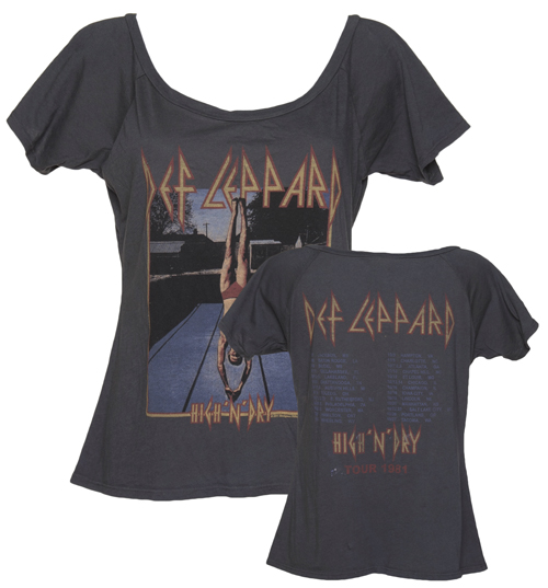 Ladies Charcoal Def Leppard Off The Shoulder