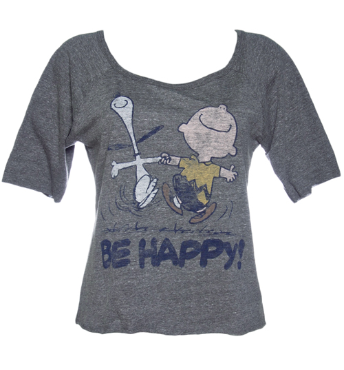 Ladies Peanuts Be Happy Slouch Raglan T-Shirt