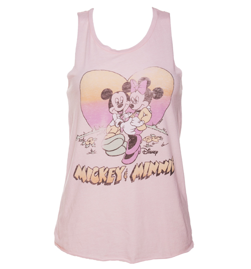 Ladies Pink Mickey And Minnie Heart Dipped Hem