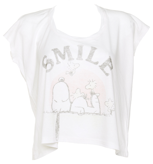 Ladies Snoopy Smile Scoop Neck Cropped T-Shirt