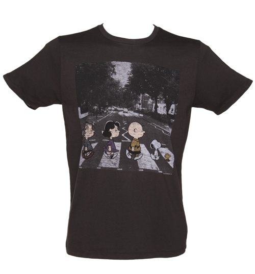 Mens Black Peanuts Abbey Road T-Shirt from