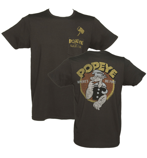 Mens Black Vintage Popeye Print T-Shirt