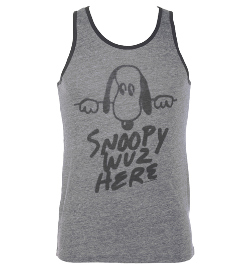 Mens Snoopy Wuz Here Grey Triblend Ringer