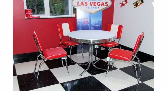 Just-Americana American 50s Diner Furniture Budget Retro Style Table and 4 Red Chairs