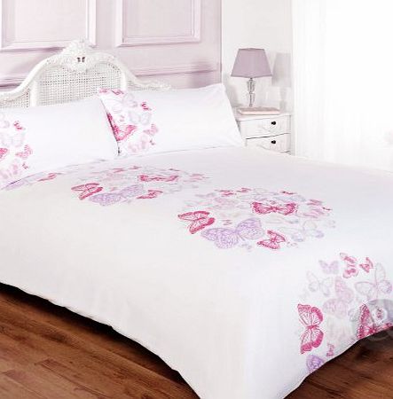 Just Contempo Butterfly Duvet Quilt Cover - Girls White amp; Pink Bedding Bed Set   Pillow Cases Pink ( Lilac Purple ) Double Duvet Cover ( Kids Bedroom )
