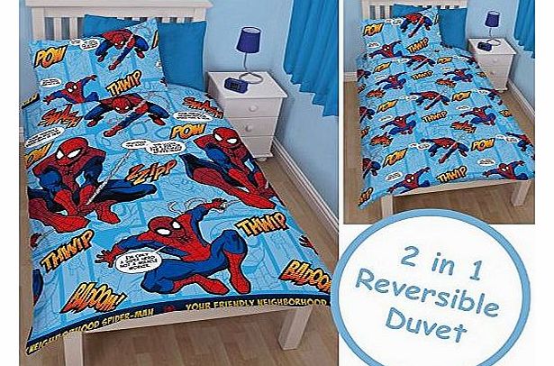 SPIDERMAN BOYS DUVET COVER - Childrens Reversible Red Blue Single Bedding Set Blue Red Single