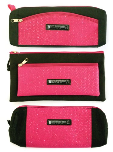  Assorted Shaped Glitter Pencil Case - Pink/Black