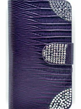 Justin Case iPhone 5 / 5s Wallet Clutch Purse Purple Diamond Trim Patent PU Leather Look Credit Bank Card Holder Designer Case Accessories Cover