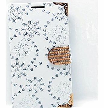 Sony Xperia Z2 White Wallet Diamante Diamonds Butterflies Flowers Slim Designer Case Accessories Smartphone Mobile Phone Cover