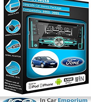JVC Ford Fiesta CD player radio, JVC car stereo with front USB AUX in play iPod iPhone Android