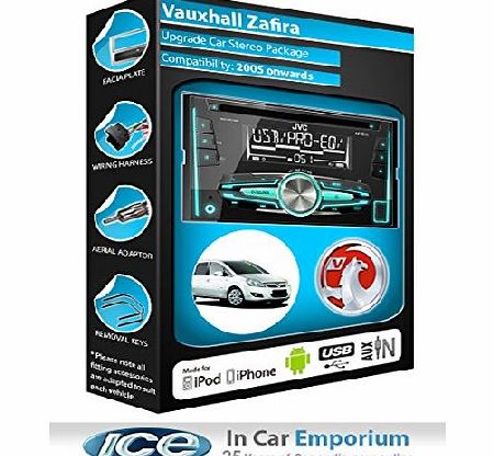 JVC Vauxhall Zafira CD player radio, JVC car stereo with front USB AUX in play iPod iPhone Android