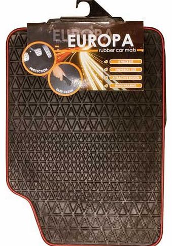 JVL Rubber Europa Car Mat Set with Red Trims (4 Pieces)