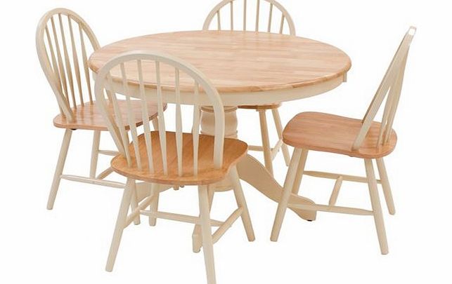 York Solid Wood Natural amp; Ivory Finish Round Dining Table and 4 Chairs