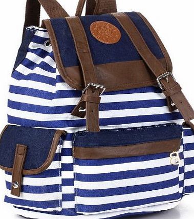 K9Q Women Girls Striped Canvas Backpack Book Bag Travel Rucksack School Bag Shoulder Bag Satchels Shippe