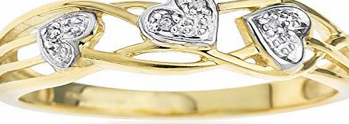9ct Yellow Gold Ladies Celtic Style Diamond Set Leaf and Interlacing Stem Ring Size M