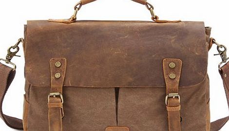 Kattee Retro Designer mens canvas leather satchel messenger shoulder tote bag briefcase