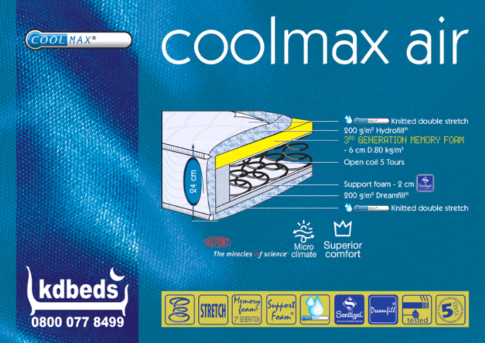 KD Beds Coolmax Air 3ft Single Mattress