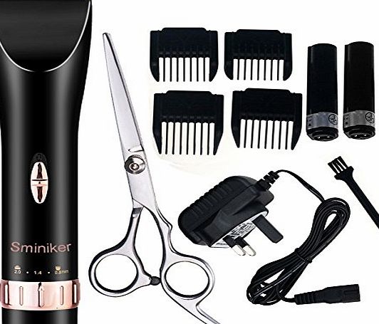 KevenAnna Sminiker Quiet Hair Clippers Cordless Rechargeable Hair clippers for Adults and Babies Professional Barber Clippers Set with 2 Rechargeable Batteries 4 Comb Guides and Scissors(Black)
