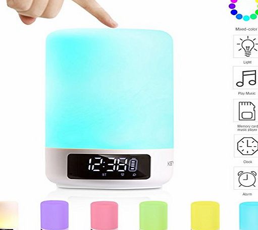 KEYNICE  Bedside Lamp, Touch Sensor Table Lamp   Multicolor Dimmable Night Light with Bluetooth Speaker, Alarm Clock, TF Card Slot, Hands-free amp; Timing Function - White