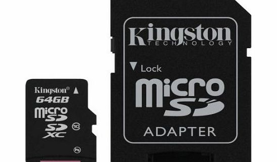 Kingston Technology 64GB microSDXC Class 10 Flash Card with SD card adapter