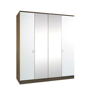 , Mono White, 4 Door Mirrored Wardrobe
